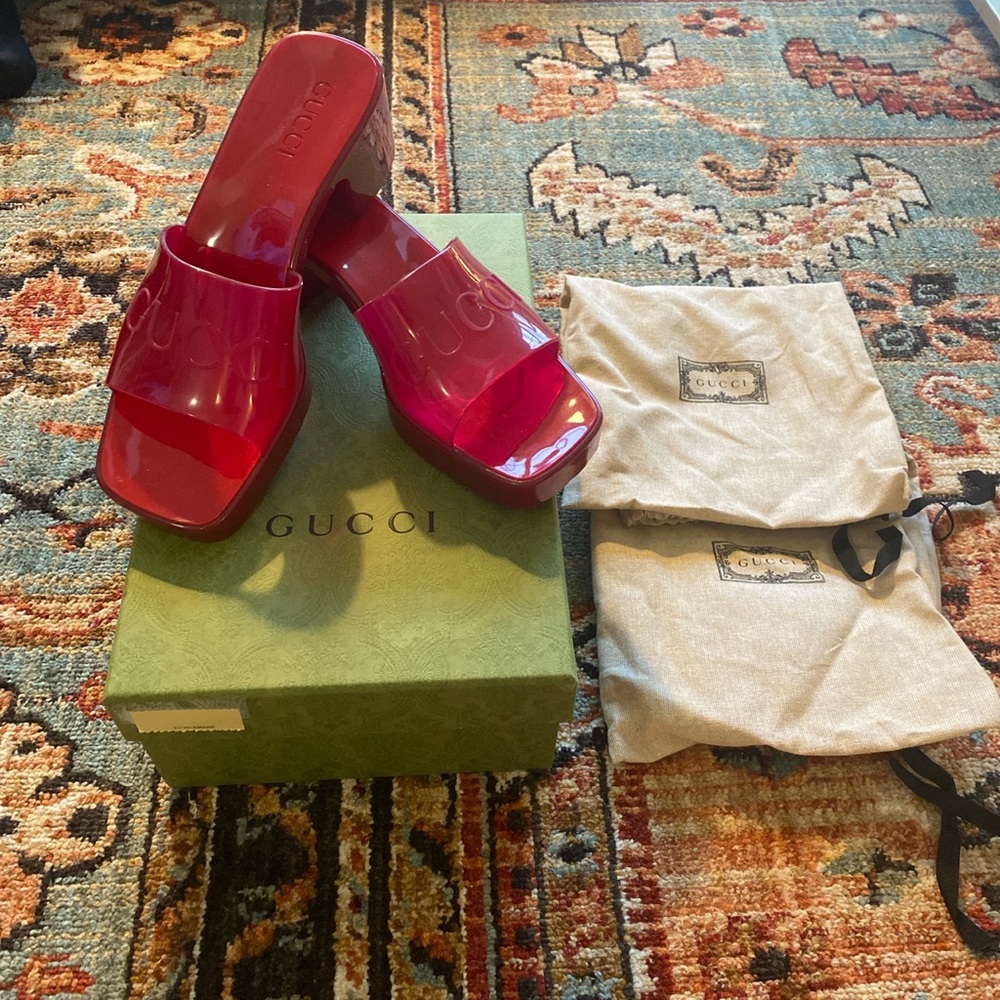 Authentic Gucci red rubber heels. Kitten heels are about 2 in high. Size 7.5